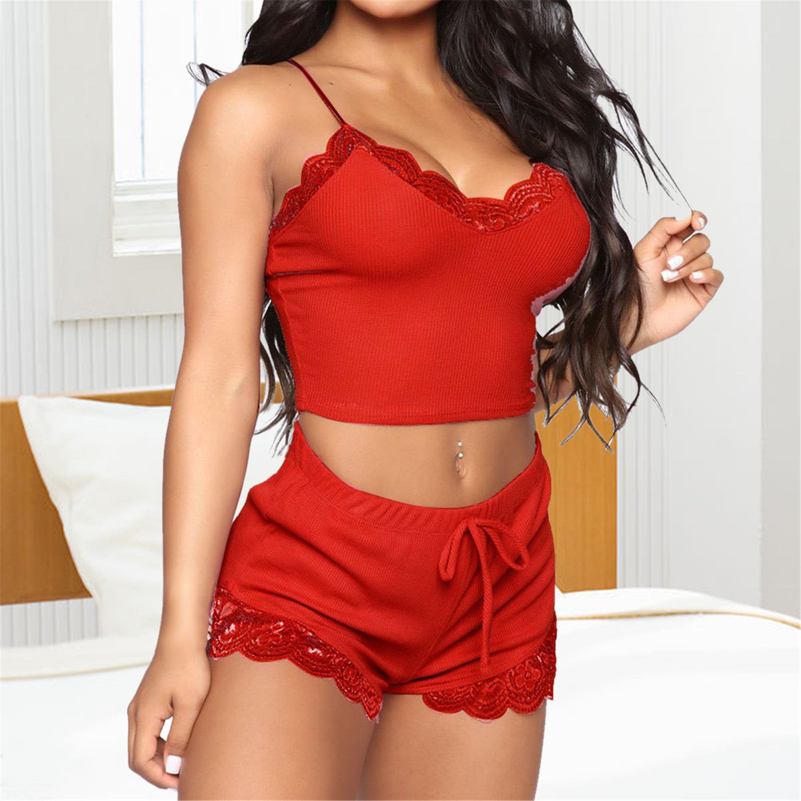Women Pajama Sets Sexy Lace Sleeveless Soft Pajamas Comfortable V-Neck Sleepwears  Female Nightgown Night Wear Satin Nightdress