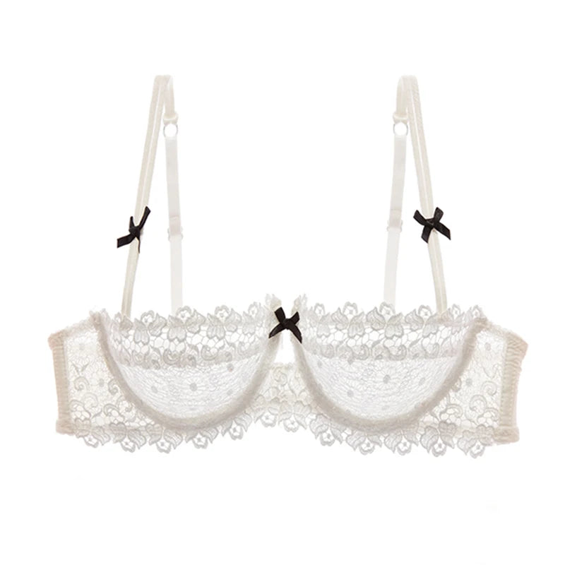 Half Cup Lace Bra Top Female Lingerie Unlined Transparent Bras For Women Sexy Push Up Plus Size Underwear Mesh Brassiere A B C D