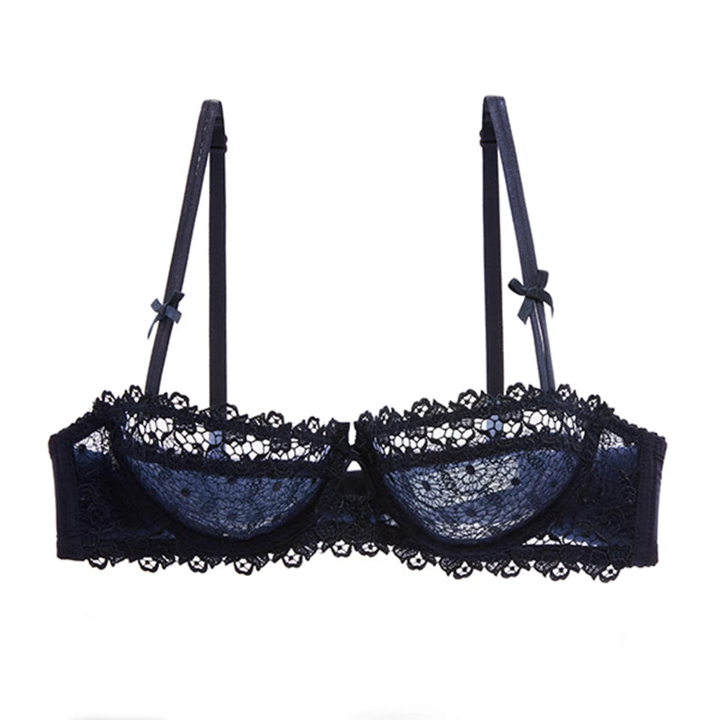 Half Cup Lace Bra Top Female Lingerie Unlined Transparent Bras For Women Sexy Push Up Plus Size Underwear Mesh Brassiere A B C D