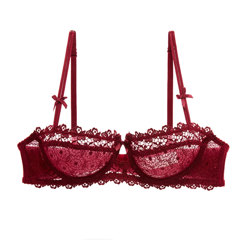 Half Cup Lace Bra Top Female Lingerie Unlined Transparent Bras For Women Sexy Push Up Plus Size Underwear Mesh Brassiere A B C D