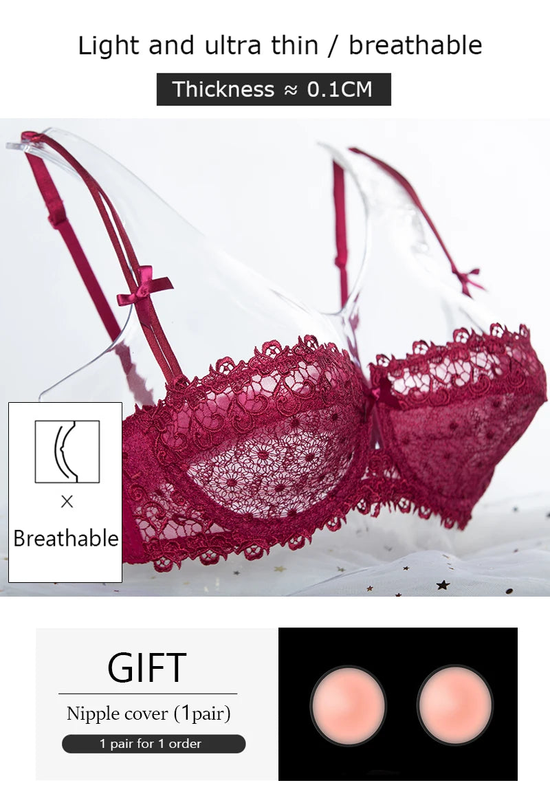 Half Cup Lace Bra Top Female Lingerie Unlined Transparent Bras For Women Sexy Push Up Plus Size Underwear Mesh Brassiere A B C D