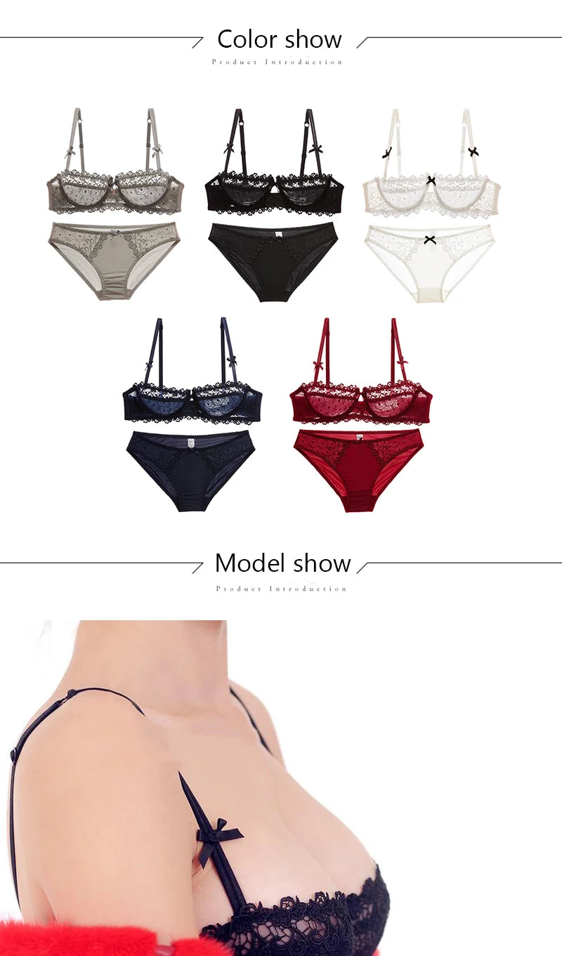 Half Cup Lace Bra Top Female Lingerie Unlined Transparent Bras For Women Sexy Push Up Plus Size Underwear Mesh Brassiere A B C D