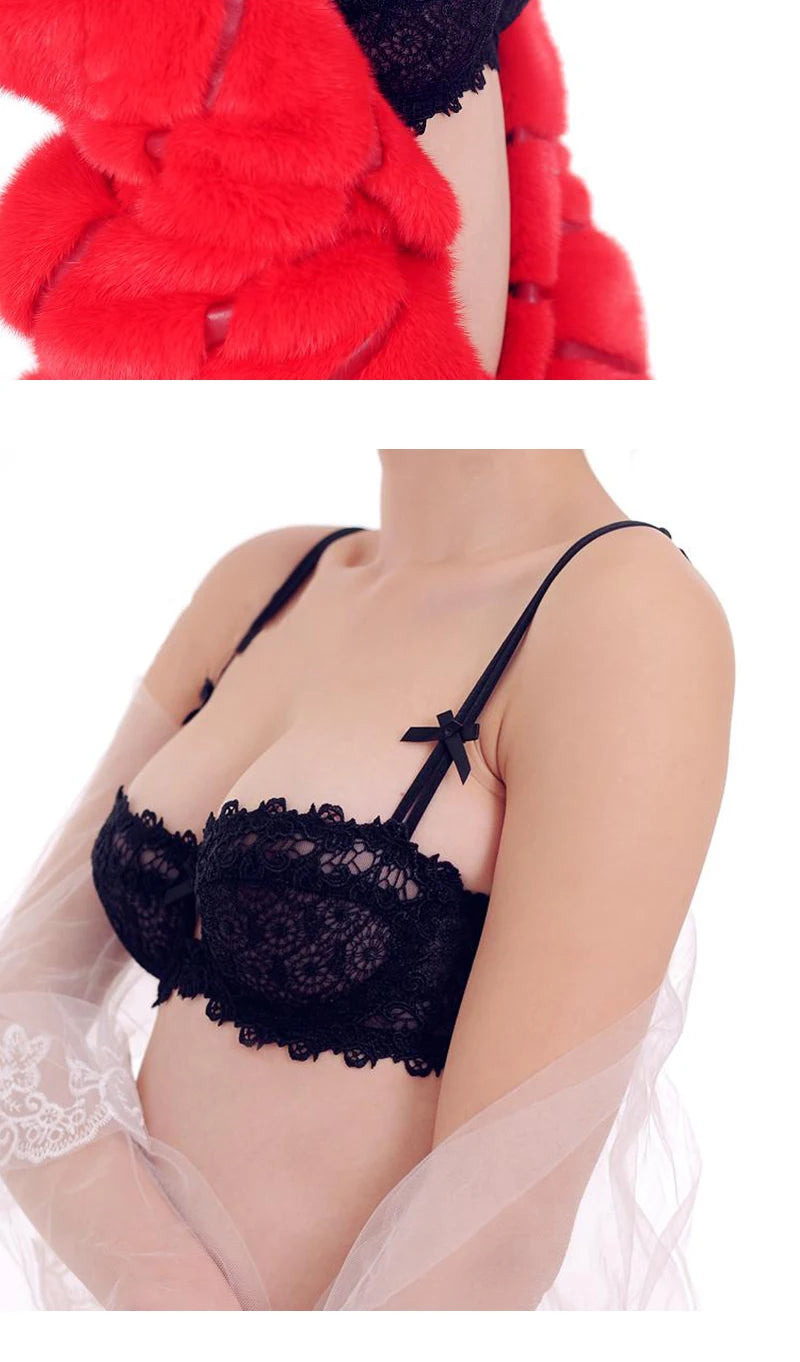 Half Cup Lace Bra Top Female Lingerie Unlined Transparent Bras For Women Sexy Push Up Plus Size Underwear Mesh Brassiere A B C D
