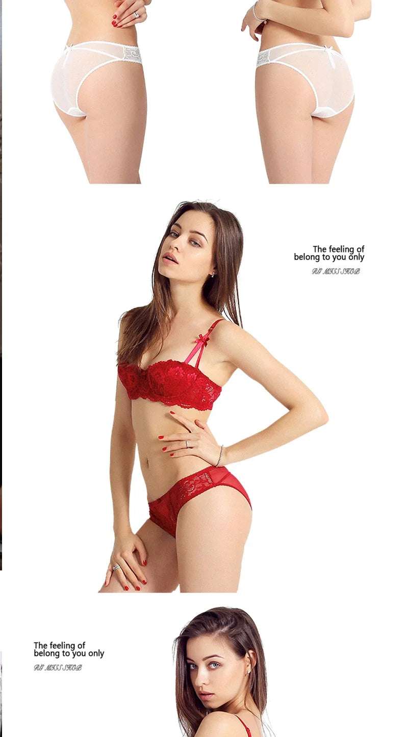 Half Cup Balconette Bras A D Cup 2024 Sexy Lingerie Cotton Underwear with 4 Rows Hook Red Black White Thin Push Up Bra for Women