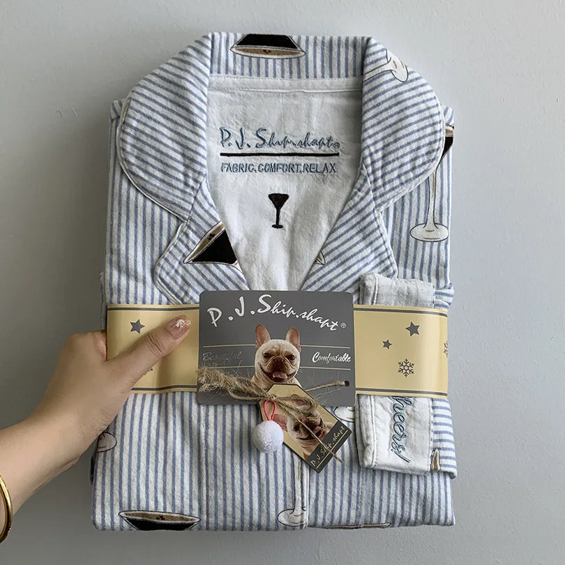 New Loungewear Women Spring Fall Slwwpwear 100% Cotton Floral Print Long Sleeve Pijamas Women 2 Pieces Home Suit Cat Cartoon
