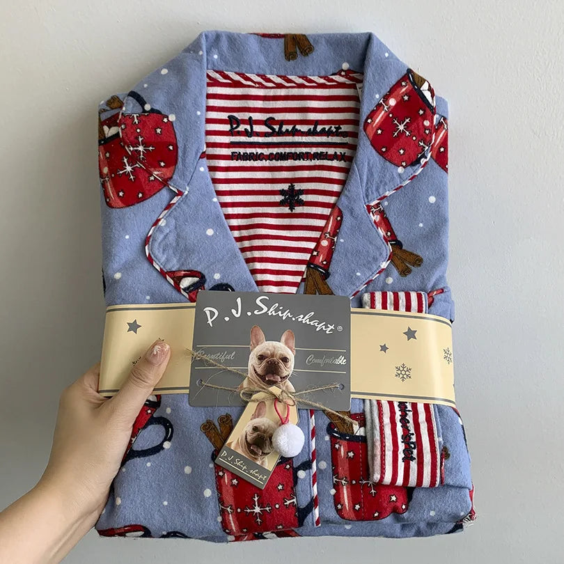 New Loungewear Women Spring Fall Slwwpwear 100% Cotton Floral Print Long Sleeve Pijamas Women 2 Pieces Home Suit Cat Cartoon