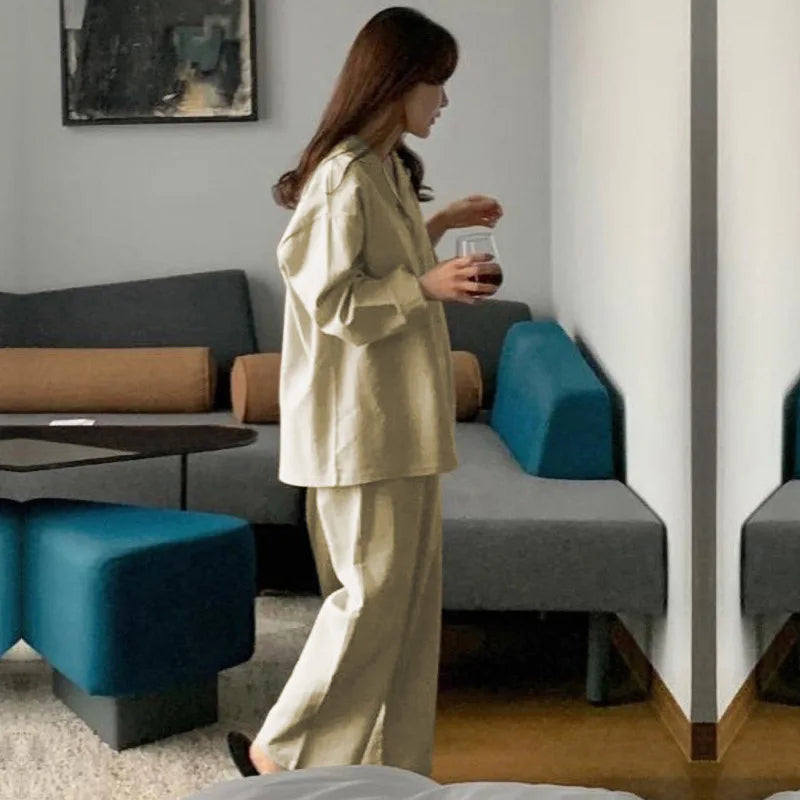 Striped Long-sleeved Pajamas Girls Fashion Style Autumn Simple New Home Clothes High-grade Trousers Suit Leisure Sleepwear Pjs