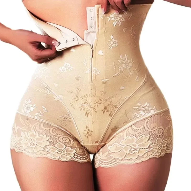GUUDIA Hook Zipper Closure Lace High Waist Tummy Control Shapewear Panty Invisable Slimming Shaping Women Underwear Shaper Panty