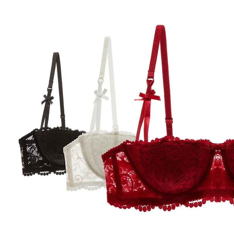 Half Cup Balconette Bras A D Cup 2024 Sexy Lingerie Cotton Underwear with 4 Rows Hook Red Black White Thin Push Up Bra for Women