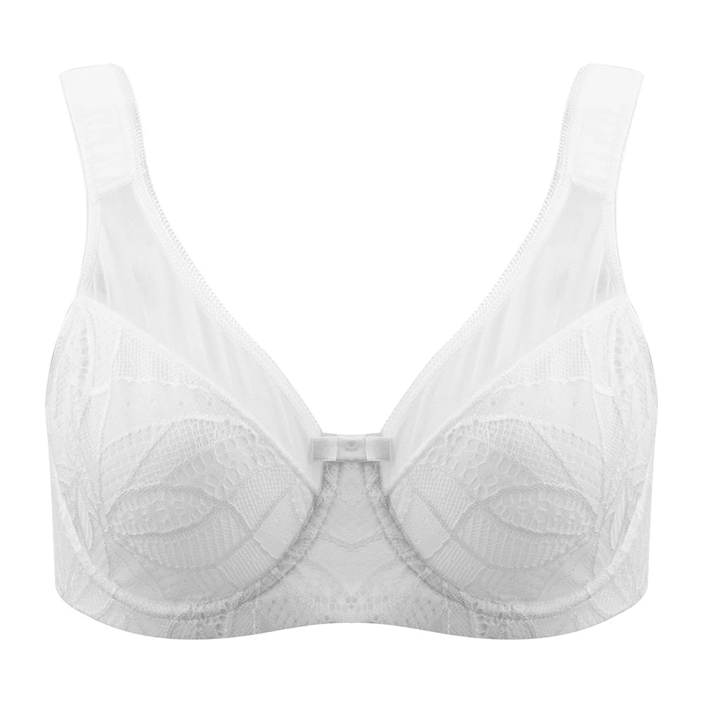 Sheroine Plus Size Underwire Bra, Lace Floral Minimizer Full Coverage Unpadded Bras for Women Lifting Support Comfort
