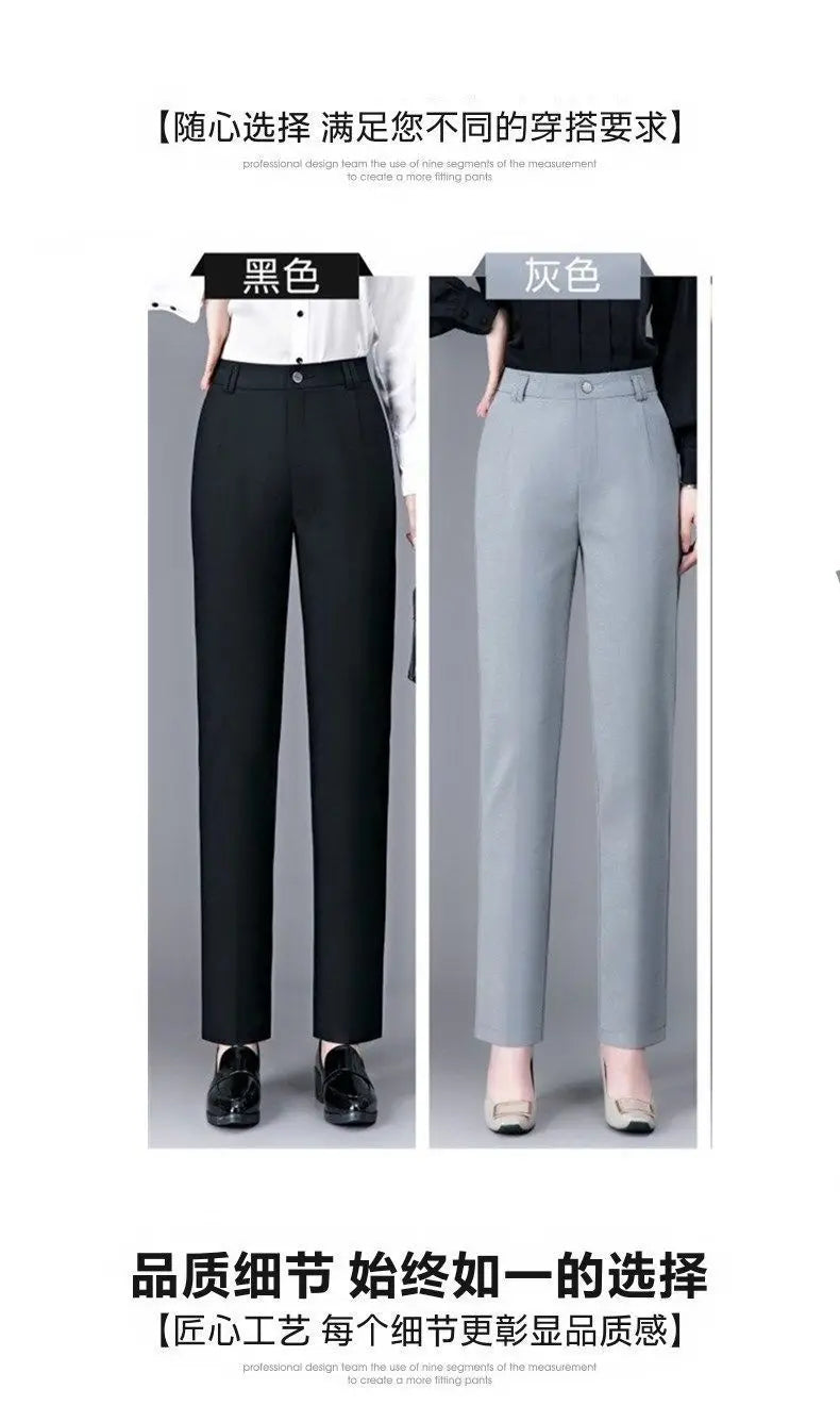 Office Lady Korean Fashion Straight Pants Spring Autumn Casual High Waist Button Pockets Solid Elegant Women Clothing Trousers