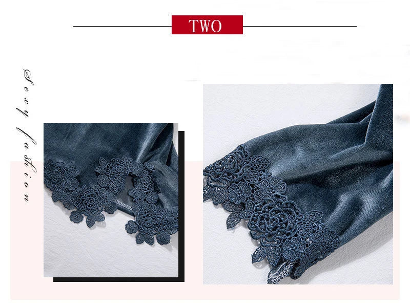 TOP Casual Velour Home Clothing 4pcs Sleep Set Intimate Lingerie Women Pajamas Suit Long Sleeve Lace Velvet Homewear Pyjamas