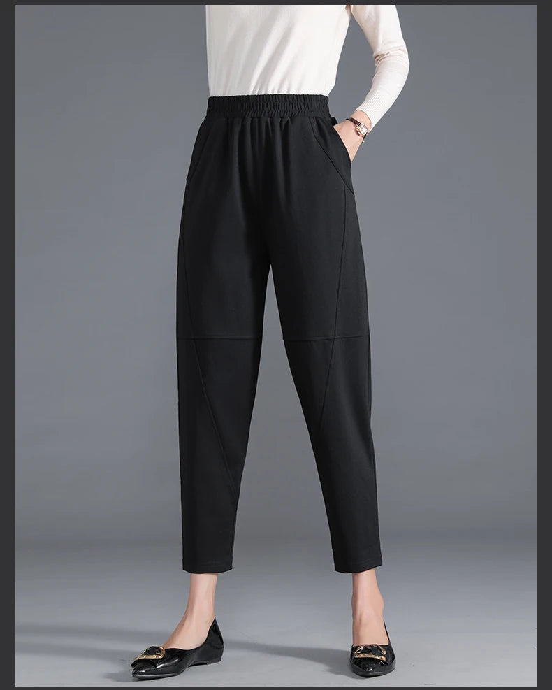Red Korean Version Women's Casual PantsHigh Waist Pleated Wide Leg Haran Pants Ladies' Office Ladies' Spring And Autumn 2023 5XL