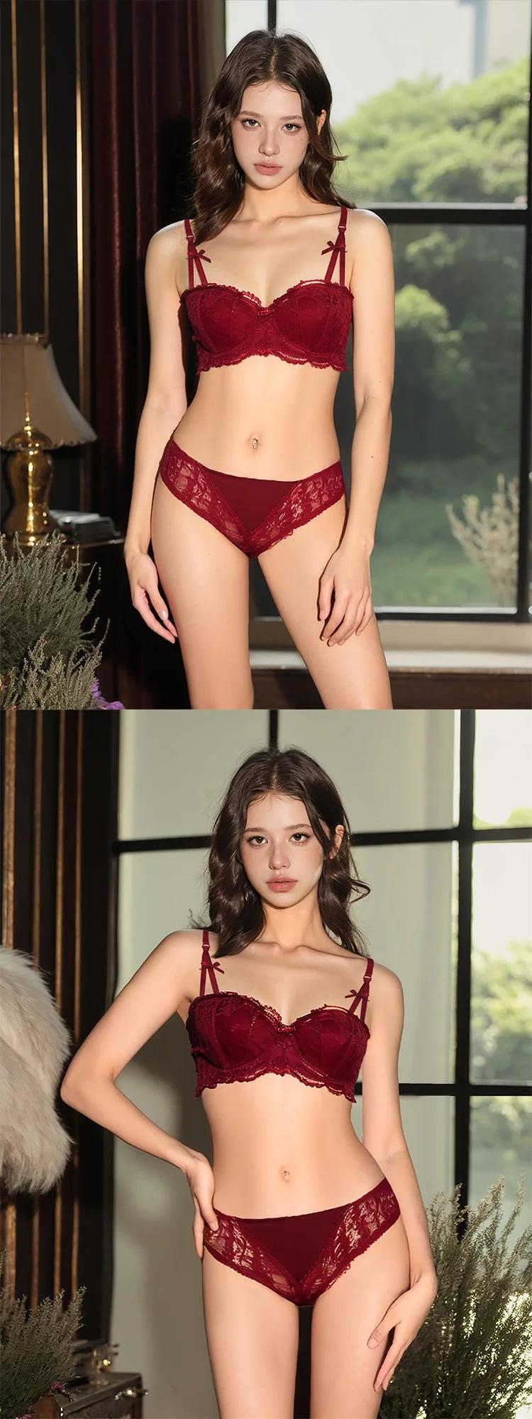 Women's French Style Lace Sexy Lingerie Set Ladies Sexy Bra Set Half Cup Push Up Bra Breathable Bra And Panties Sets Women Bra