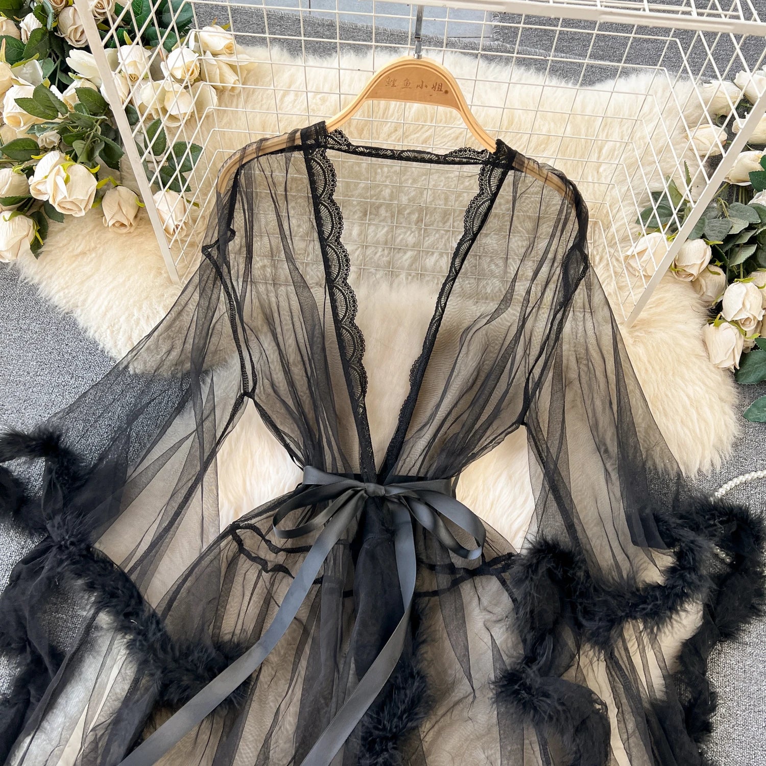 SINGREINY Female Sheer Shapewear Robes Fashoin Long Sleeve Plush Spliced Thin Lingerie Women Lace Up Erotic Midi Long Sexy Robes