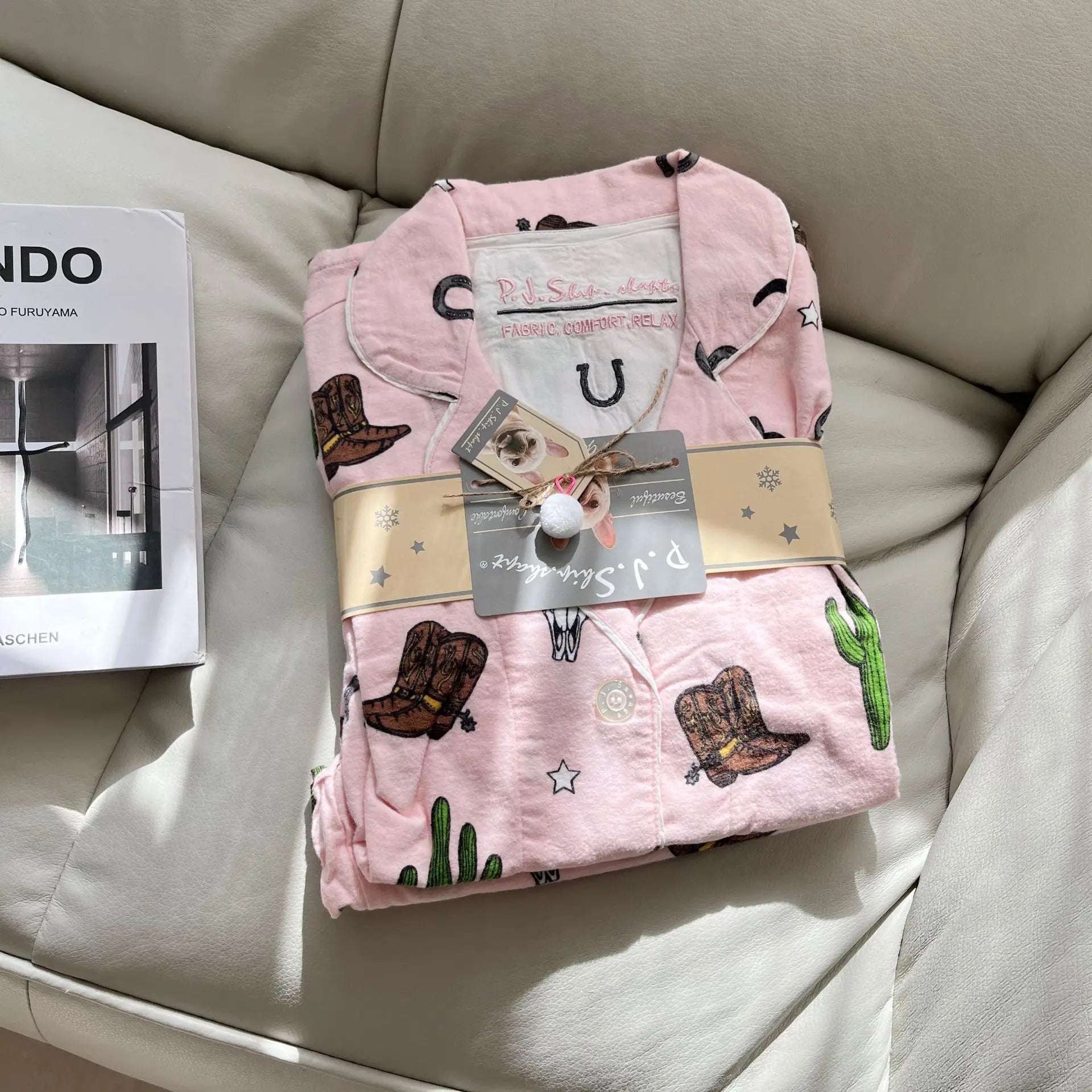 New Loungewear Women Spring Fall Slwwpwear 100% Cotton Floral Print Long Sleeve Pijamas Women 2 Pieces Home Suit Cat Cartoon