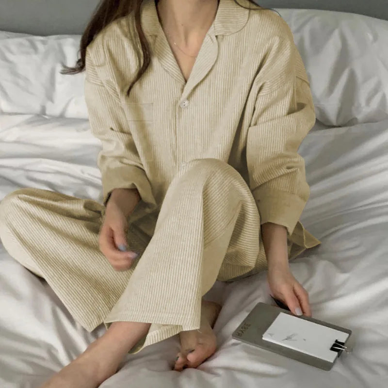 Striped Long-sleeved Pajamas Girls Fashion Style Autumn Simple New Home Clothes High-grade Trousers Suit Leisure Sleepwear Pjs