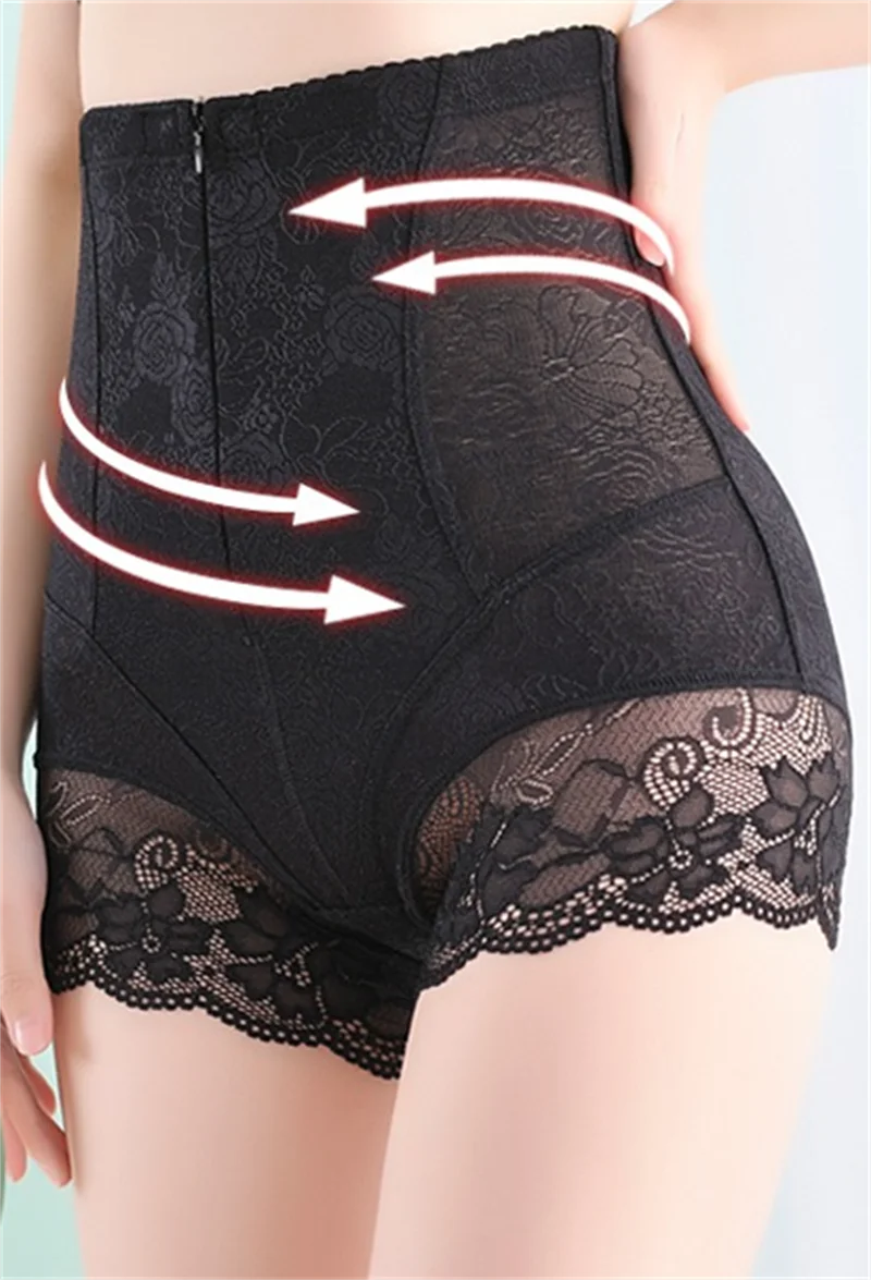 GUUDIA Hook Zipper Closure Lace High Waist Tummy Control Shapewear Panty Invisable Slimming Shaping Women Underwear Shaper Panty