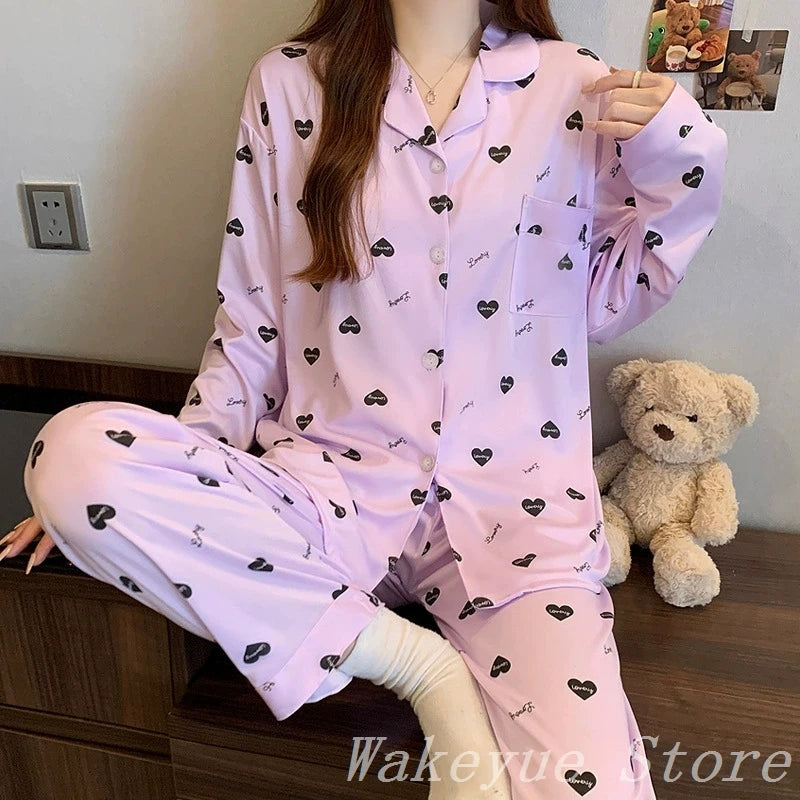 Striped Long-sleeved Pajamas Girls Fashion Style Autumn Simple New Home Clothes High-grade Trousers Suit Leisure Sleepwear Pjs
