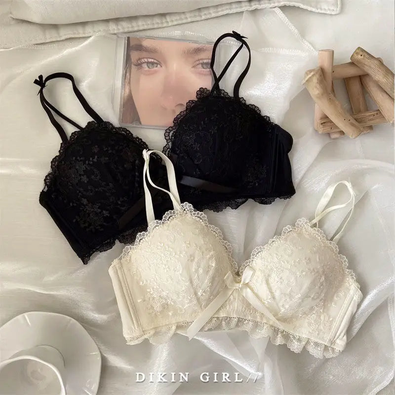 Bra/underwear Embroidered Lace Underwear Wireless Underwire Bra Comfortable Gathering Bra Set Lace Bra Set