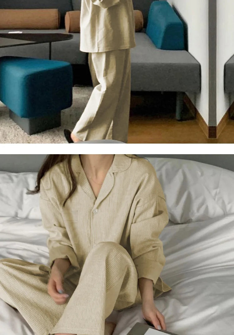 Striped Long-sleeved Pajamas Girls Fashion Style Autumn Simple New Home Clothes High-grade Trousers Suit Leisure Sleepwear Pjs