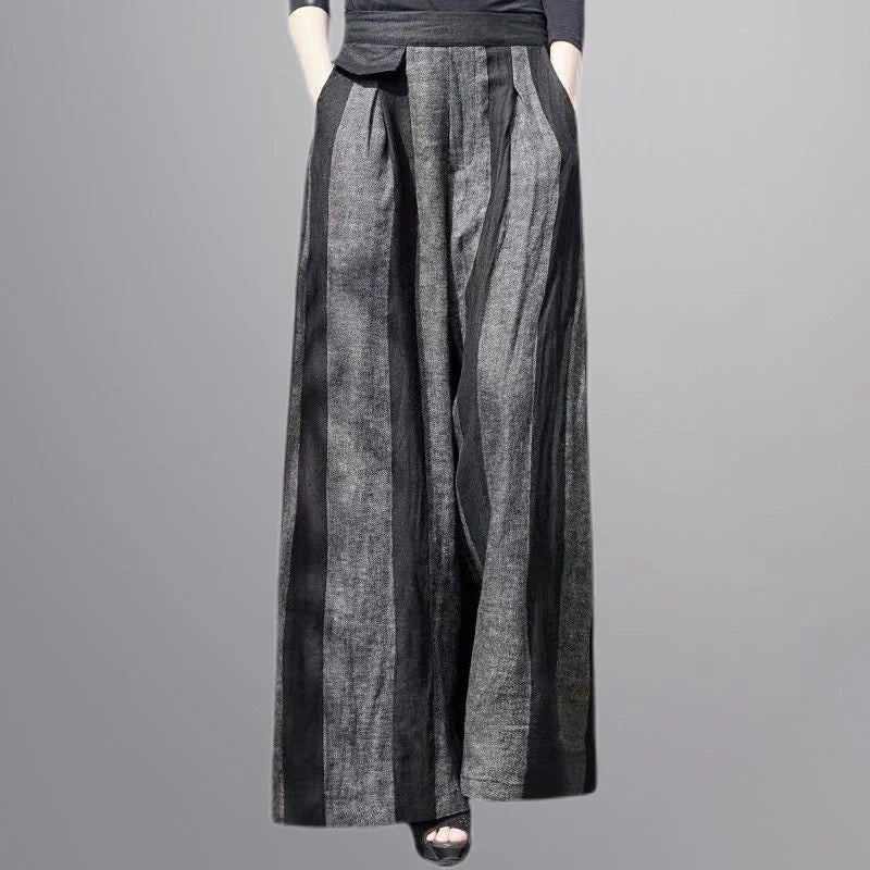 Spring Summer New Fashion Striped Loose Elastic Waist Wide Leg Pants Ladies Casual Irregular High Waist Straight Women Clothes