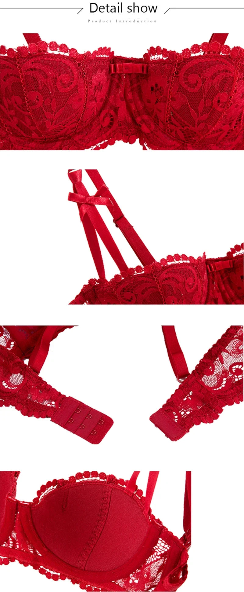 Half Cup Balconette Bras A D Cup 2024 Sexy Lingerie Cotton Underwear with 4 Rows Hook Red Black White Thin Push Up Bra for Women