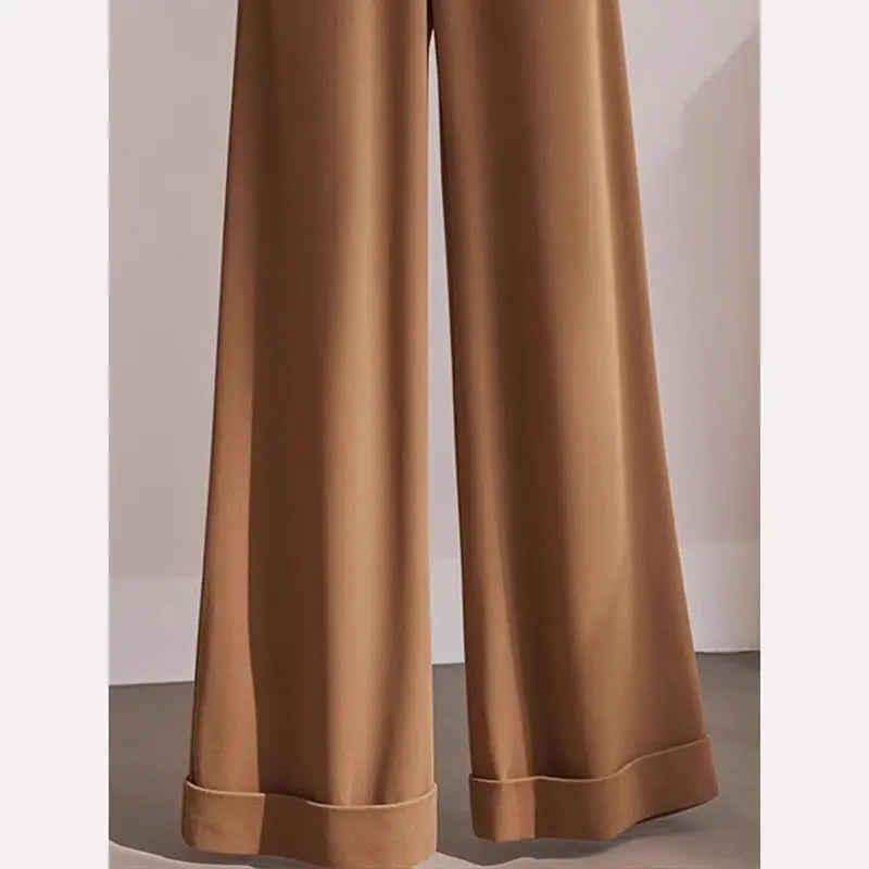 French High-end Exquisite and Fashionable Age-reducing Cold and Chic Lady Unique Slimming Khaki Wide-leg Pants