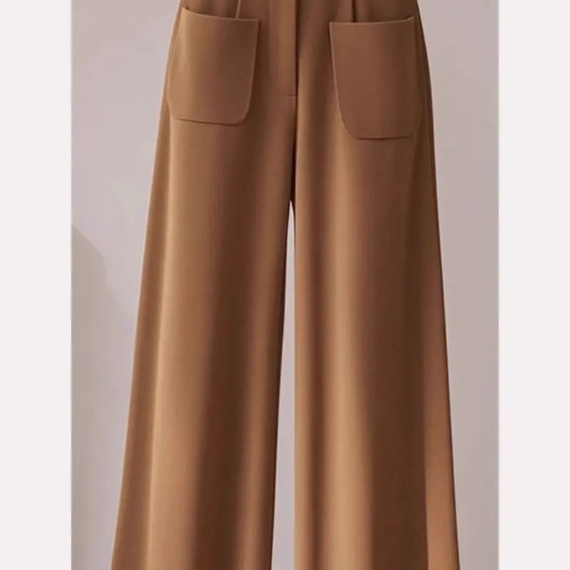 French High-end Exquisite and Fashionable Age-reducing Cold and Chic Lady Unique Slimming Khaki Wide-leg Pants