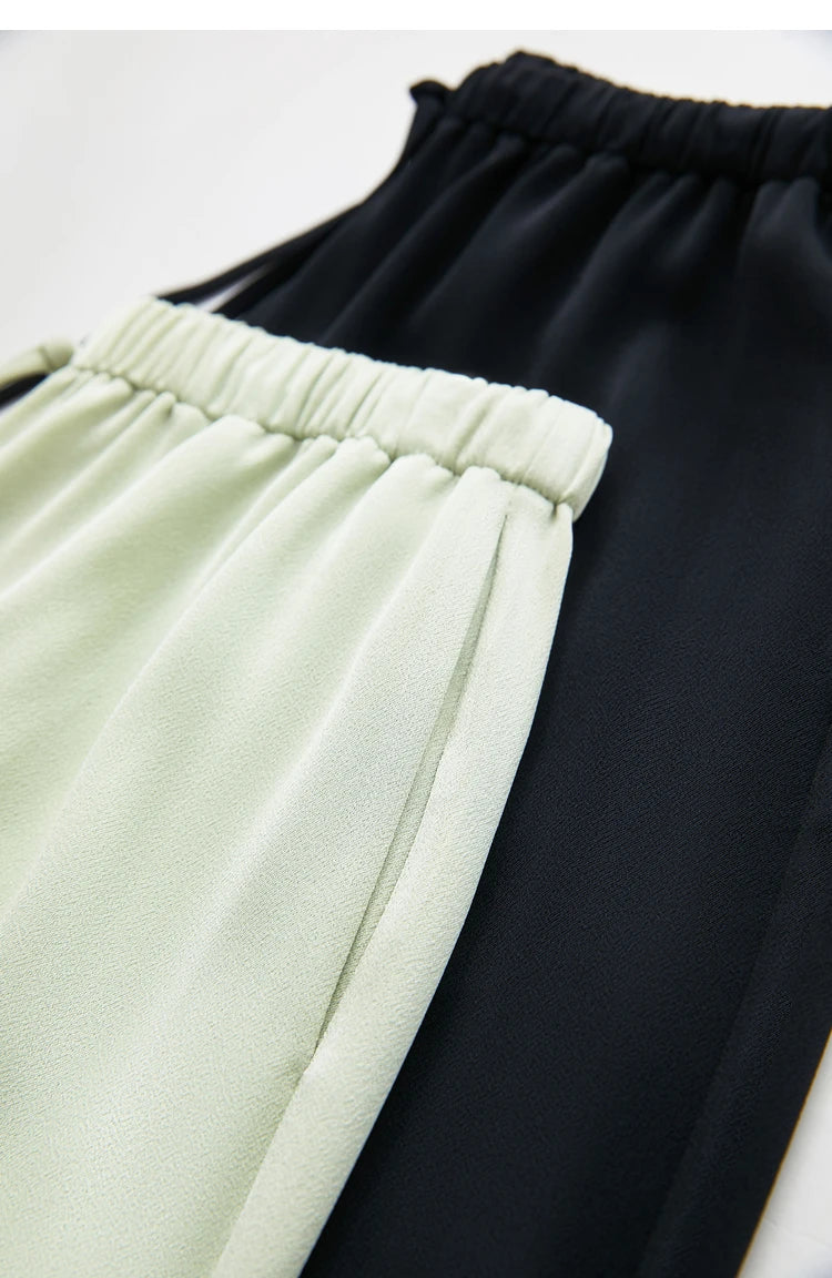 Amii Minimalism 2024 Summer Women's Pants New Solid Straight Wide-leg Oak Waist Drawstring Casual Lady Fashion Trousers 12422001