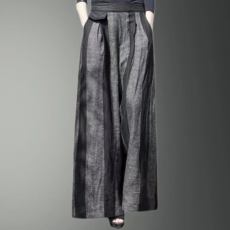 Spring Summer New Fashion Striped Loose Elastic Waist Wide Leg Pants Ladies Casual Irregular High Waist Straight Women Clothes