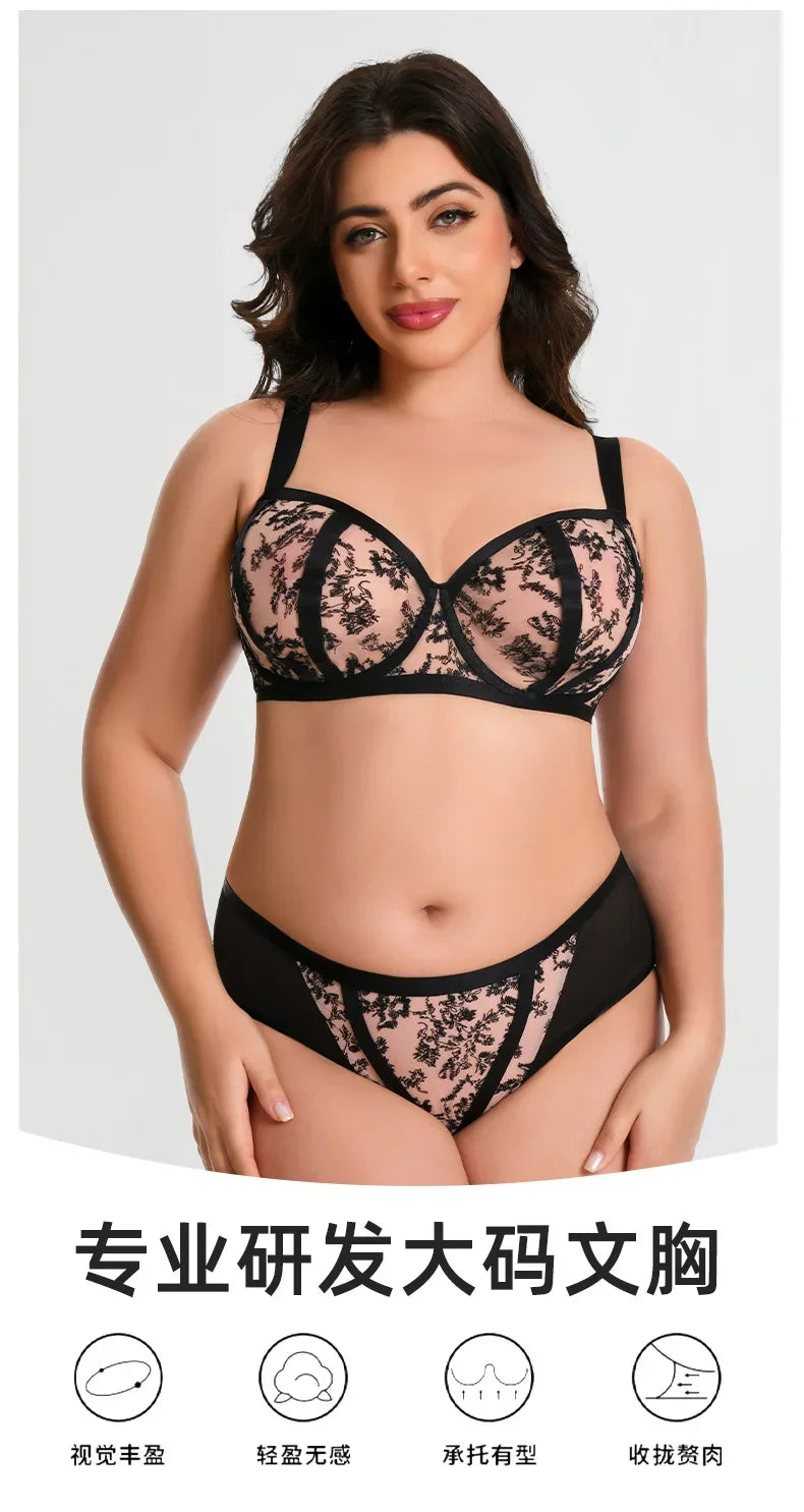 Plus Size Bra Set Minimizer Anti-Sagging Underwire Push Up Cup Mesh Breathable D E F G H I J K 75 80 85 90 95 Brasieres Mujeres