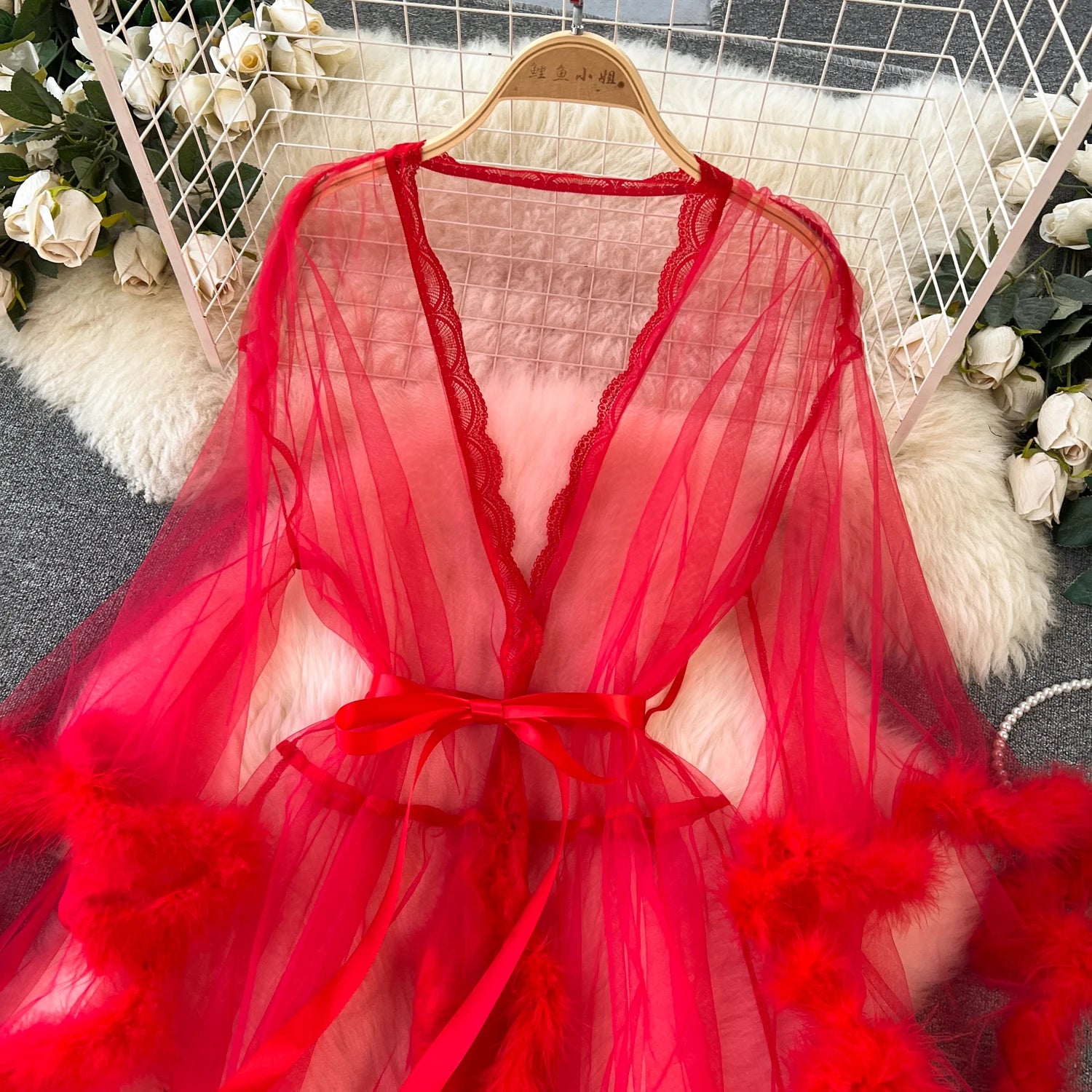 SINGREINY Female Sheer Shapewear Robes Fashoin Long Sleeve Plush Spliced Thin Lingerie Women Lace Up Erotic Midi Long Sexy Robes