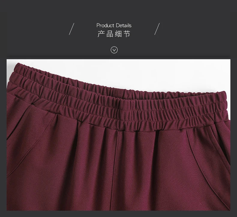 Red Korean Version Women's Casual PantsHigh Waist Pleated Wide Leg Haran Pants Ladies' Office Ladies' Spring And Autumn 2023 5XL
