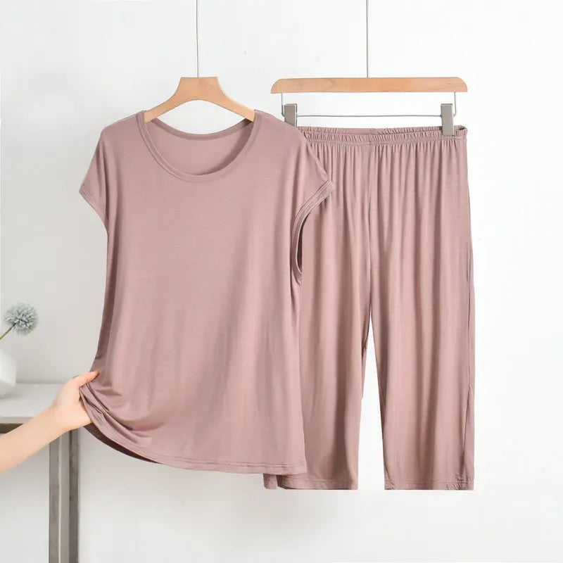 Fdfklak Summer Pijamas For Women Modal Sleeveless Thin O-Neck Pullover Pajamas Set Solid Color Loose 6XL New Home Suit