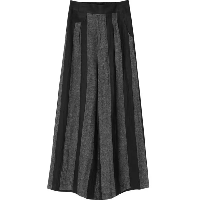 Spring Summer New Fashion Striped Loose Elastic Waist Wide Leg Pants Ladies Casual Irregular High Waist Straight Women Clothes