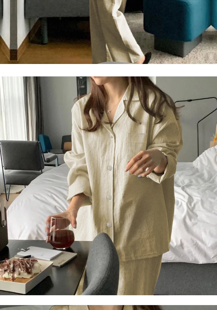 Striped Long-sleeved Pajamas Girls Fashion Style Autumn Simple New Home Clothes High-grade Trousers Suit Leisure Sleepwear Pjs