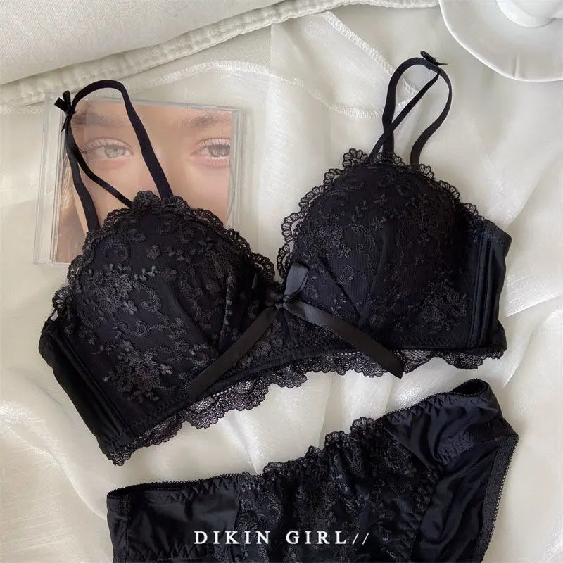 Bra/underwear Embroidered Lace Underwear Wireless Underwire Bra Comfortable Gathering Bra Set Lace Bra Set