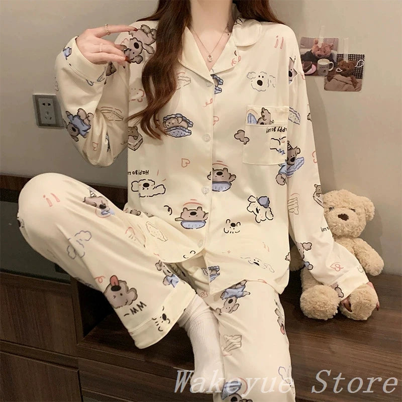 Striped Long-sleeved Pajamas Girls Fashion Style Autumn Simple New Home Clothes High-grade Trousers Suit Leisure Sleepwear Pjs