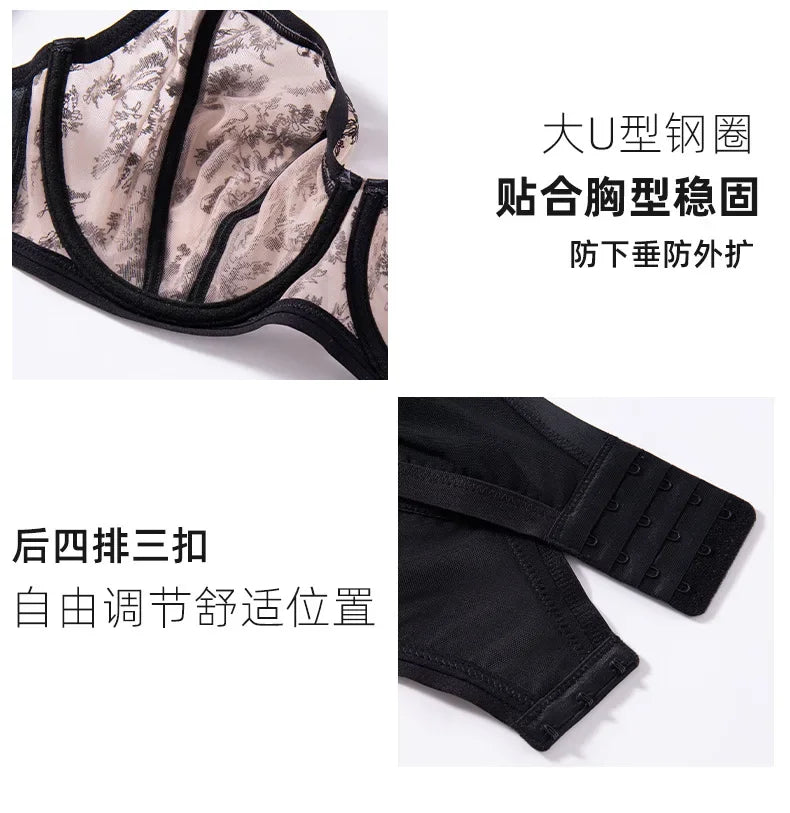 Plus Size Bra Set Minimizer Anti-Sagging Underwire Push Up Cup Mesh Breathable D E F G H I J K 75 80 85 90 95 Brasieres Mujeres