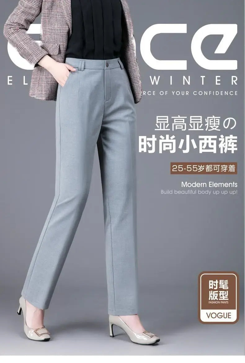 Office Lady Korean Fashion Straight Pants Spring Autumn Casual High Waist Button Pockets Solid Elegant Women Clothing Trousers