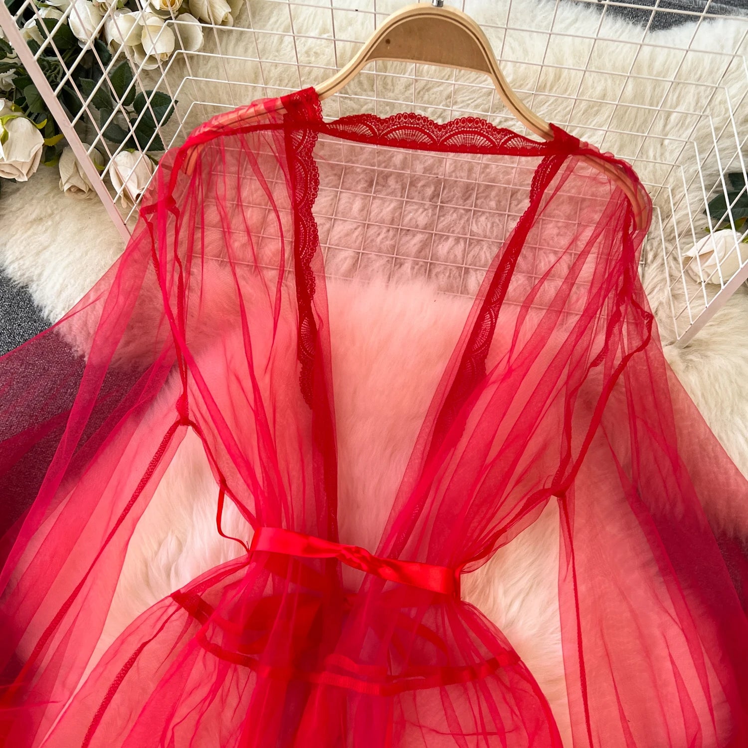 SINGREINY Female Sheer Shapewear Robes Fashoin Long Sleeve Plush Spliced Thin Lingerie Women Lace Up Erotic Midi Long Sexy Robes