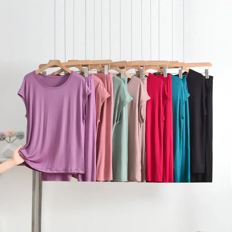Fdfklak Summer Pijamas For Women Modal Sleeveless Thin O-Neck Pullover Pajamas Set Solid Color Loose 6XL New Home Suit