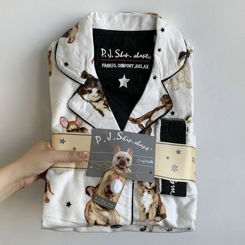 New Loungewear Women Spring Fall Slwwpwear 100% Cotton Floral Print Long Sleeve Pijamas Women 2 Pieces Home Suit Cat Cartoon