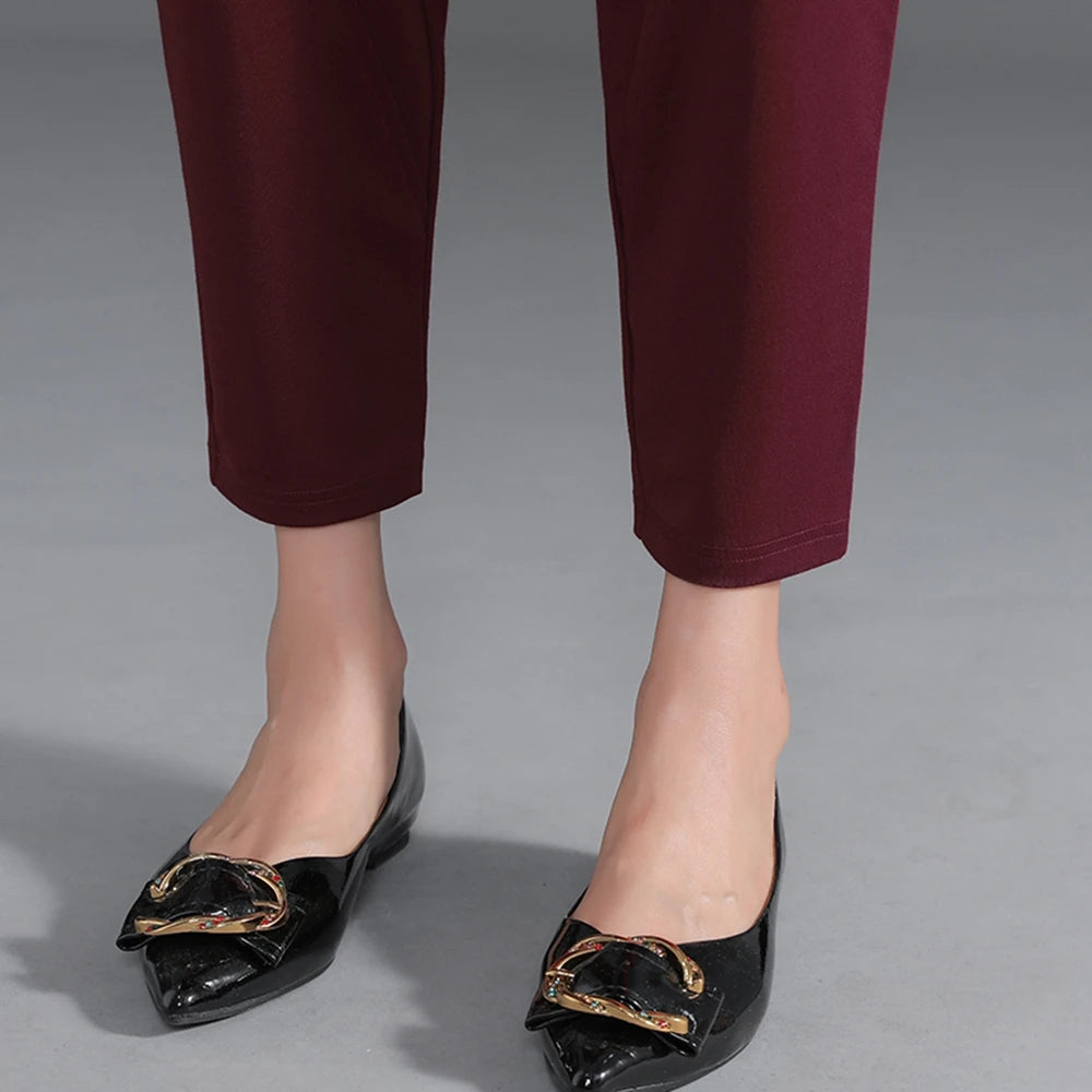Red Korean Version Women's Casual PantsHigh Waist Pleated Wide Leg Haran Pants Ladies' Office Ladies' Spring And Autumn 2023 5XL