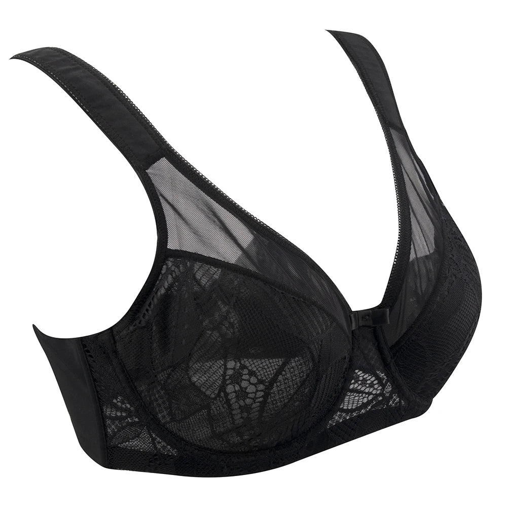 Sheroine Plus Size Underwire Bra, Lace Floral Minimizer Full Coverage Unpadded Bras for Women Lifting Support Comfort