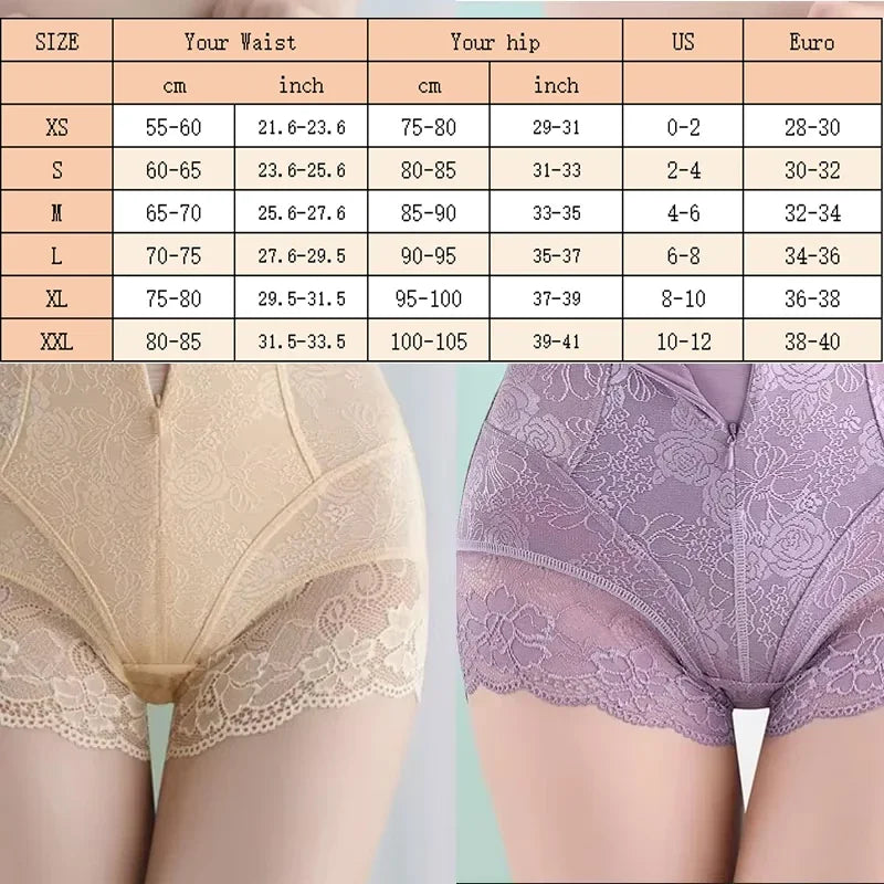 GUUDIA Hook Zipper Closure Lace High Waist Tummy Control Shapewear Panty Invisable Slimming Shaping Women Underwear Shaper Panty