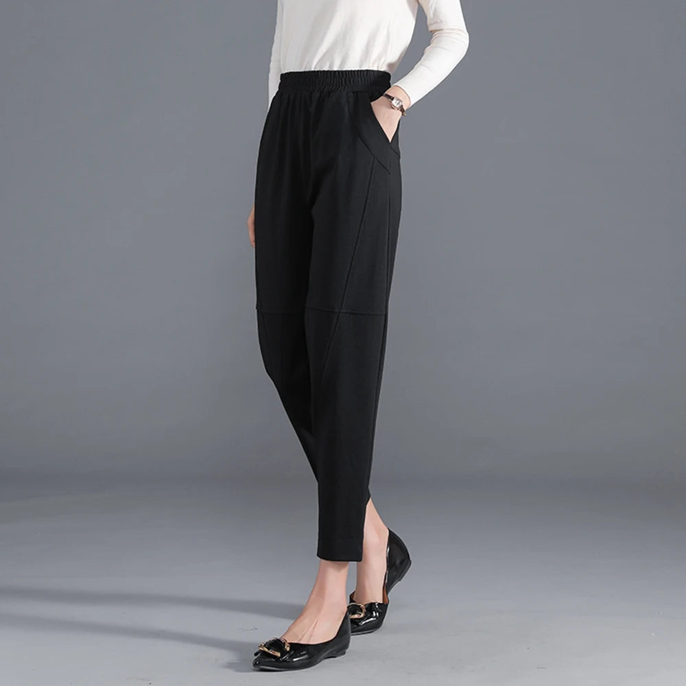 Red Korean Version Women's Casual PantsHigh Waist Pleated Wide Leg Haran Pants Ladies' Office Ladies' Spring And Autumn 2023 5XL