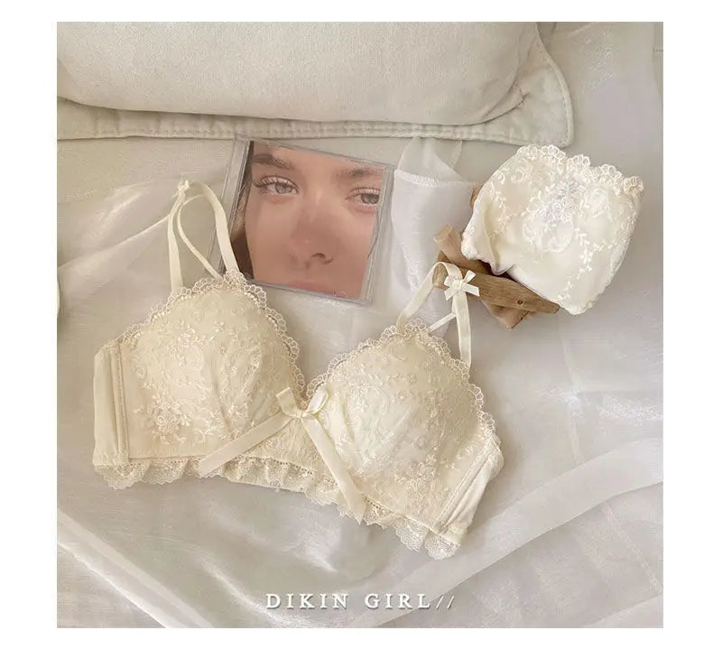 Bra/underwear Embroidered Lace Underwear Wireless Underwire Bra Comfortable Gathering Bra Set Lace Bra Set