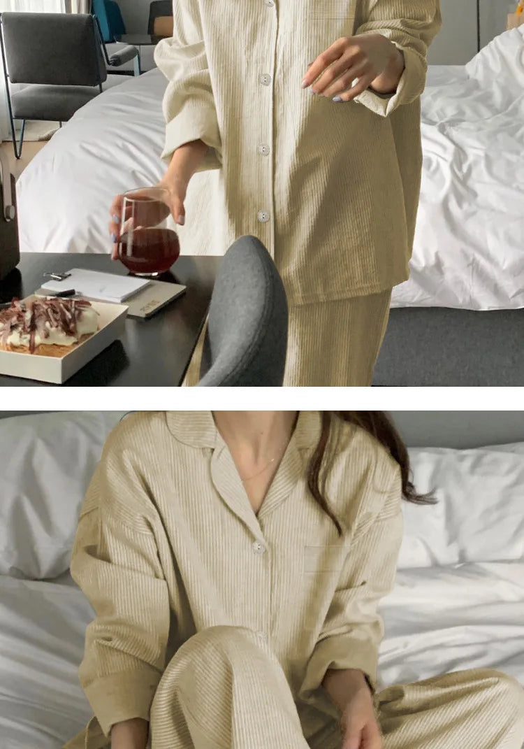 Striped Long-sleeved Pajamas Girls Fashion Style Autumn Simple New Home Clothes High-grade Trousers Suit Leisure Sleepwear Pjs